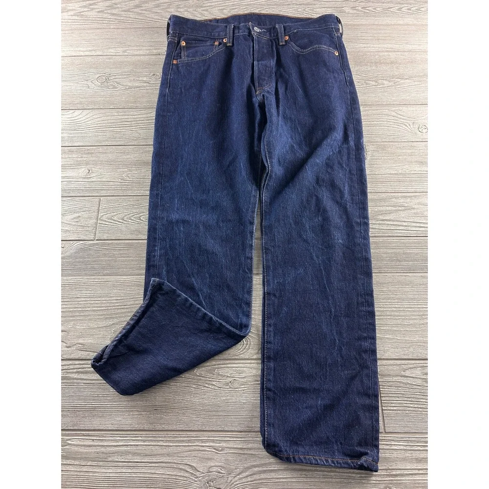 Levis 501 Original Fit Mens Dark Wash Indigo Straight Leg Button Fly Jeans 34x32
